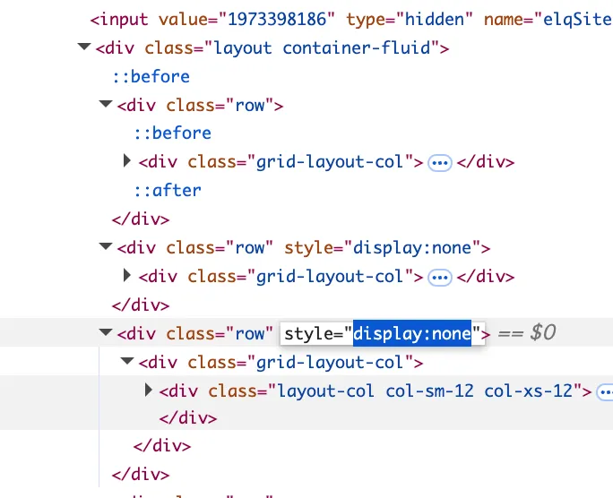 2つ目のrowのdisplay:noneを削除